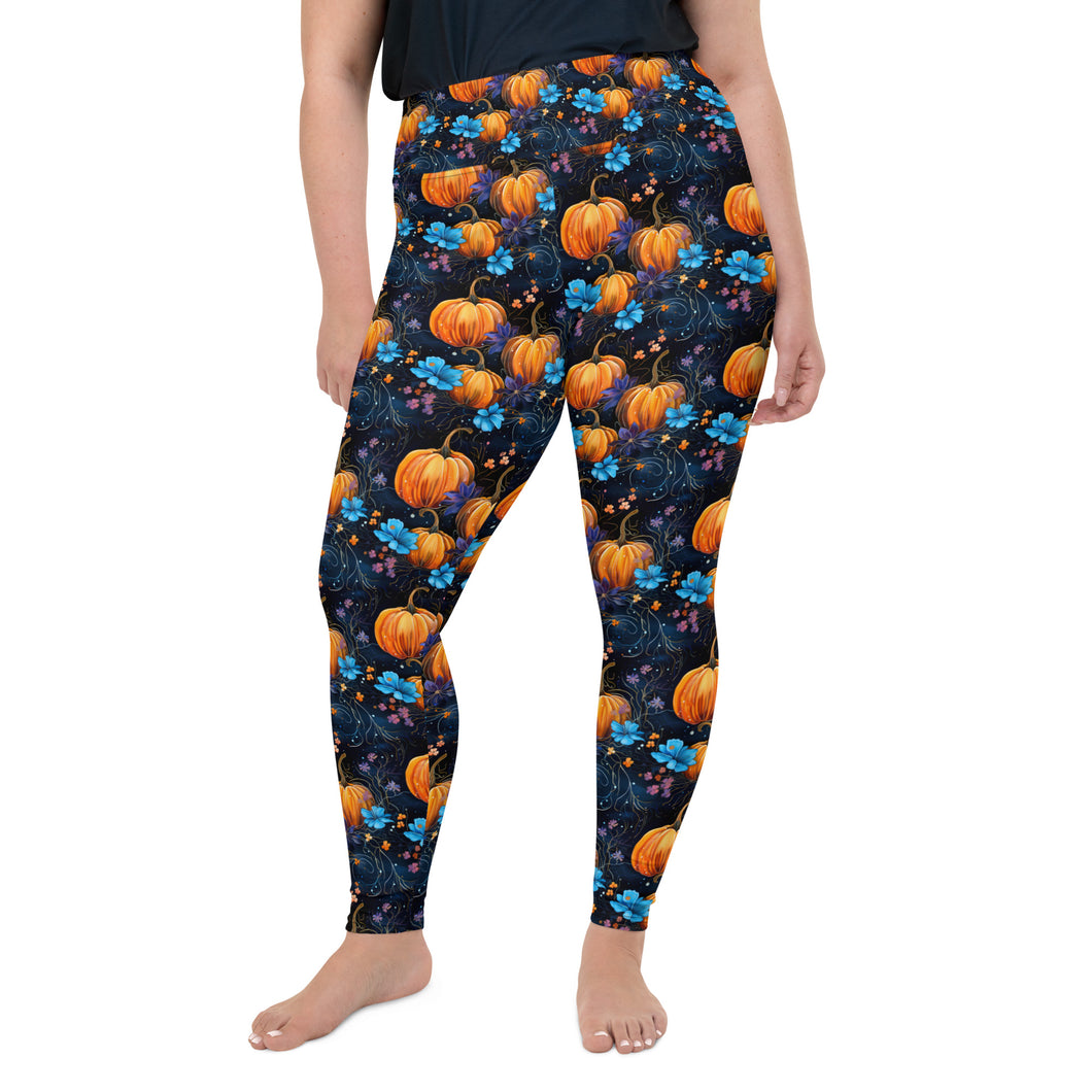 Blue Floral Pumpkin Plus Size Leggings