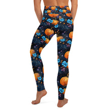 Load image into Gallery viewer, Blue Floral Pumpkin Yoga Leggings
