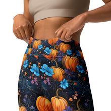 Load image into Gallery viewer, Blue Floral Pumpkin Yoga Leggings
