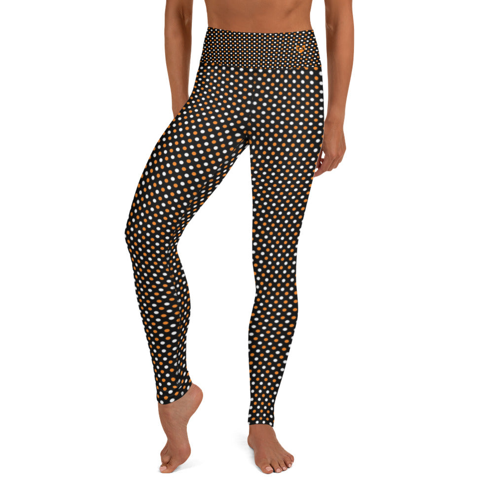 White/Orange Polka Dot Yoga Leggings