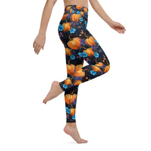 Load image into Gallery viewer, Blue Floral Pumpkin Yoga Leggings
