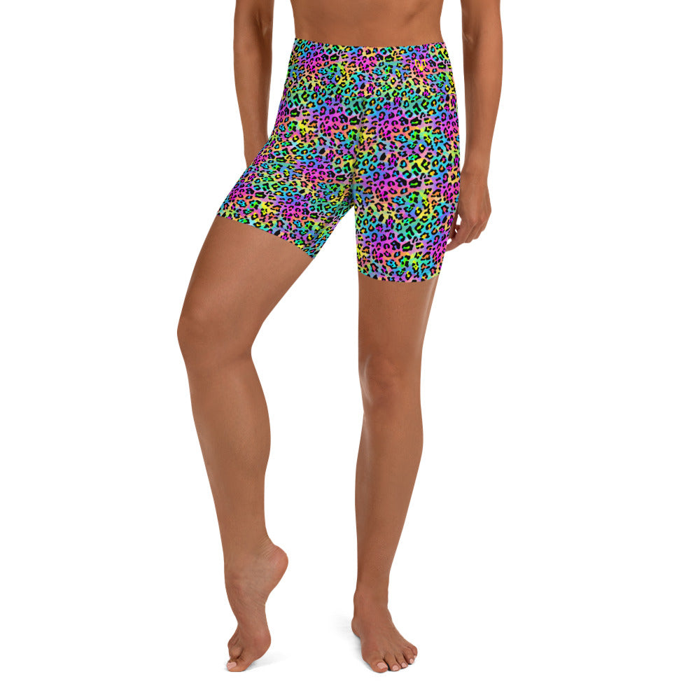 Neon Rainbow Leopard Yoga Shorts