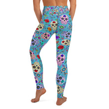 Load image into Gallery viewer, Teal Sugar Skull Yoga Leggings
