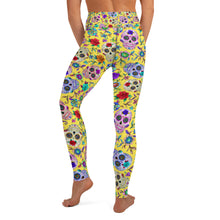 Load image into Gallery viewer, Yellow Sugar Skull Yoga Leggings
