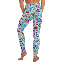 Load image into Gallery viewer, Sky Blue Sugar Skull Yoga Leggings
