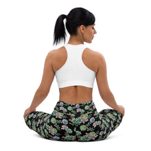 Load image into Gallery viewer, Black Succulent Yoga Leggings
