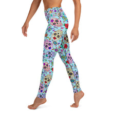 Load image into Gallery viewer, Sky Blue Sugar Skull Yoga Leggings
