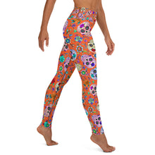 Load image into Gallery viewer, Orange Sugar Skull Yoga Leggings
