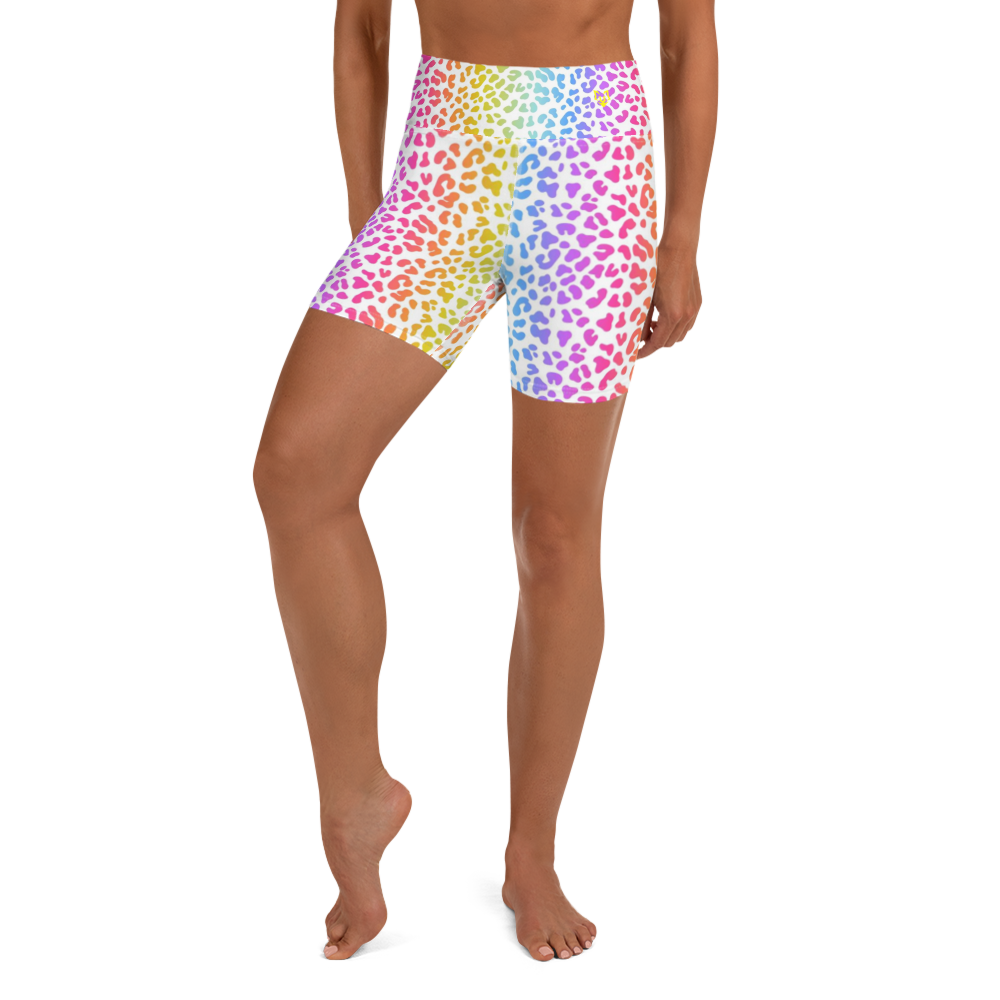 White Neon Leopard Yoga Shorts