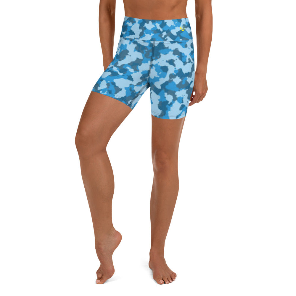 Blue Splash Camo Yoga Shorts