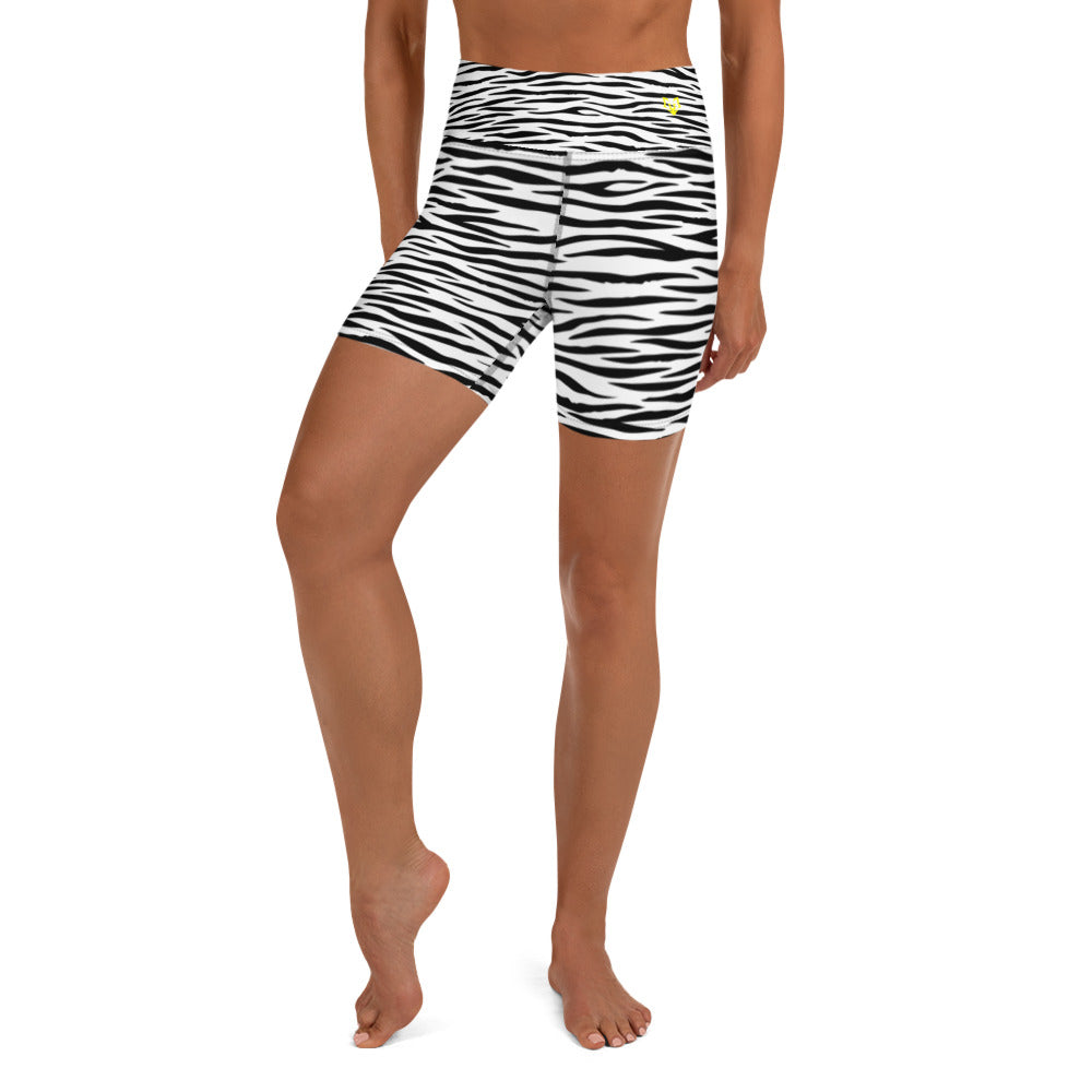 White Tiger Stripe Yoga Shorts