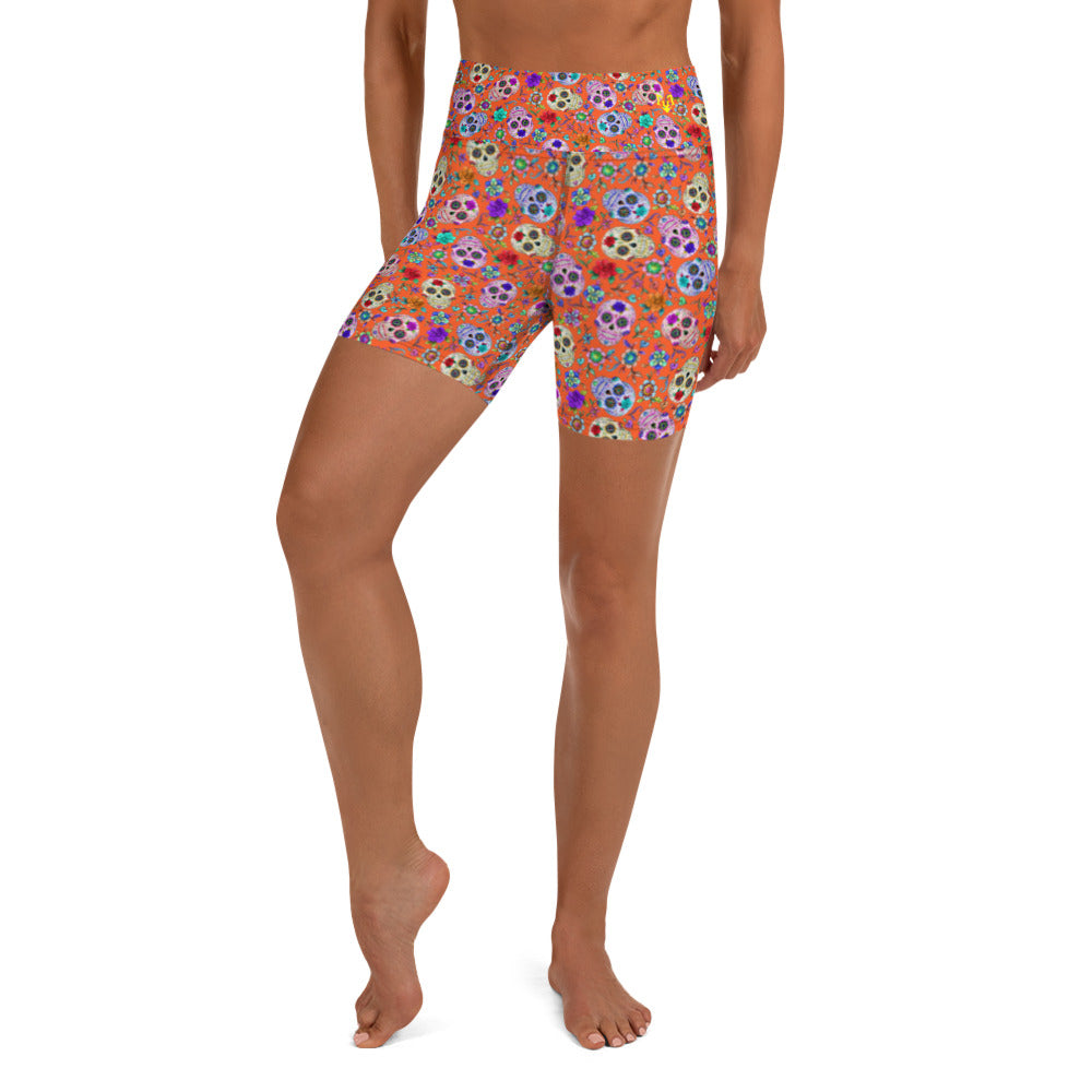 Orange Sugar Skull Yoga Shorts