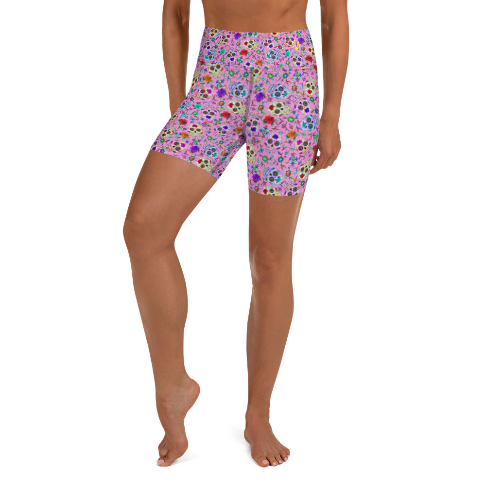 Pink Sugar Skull Yoga Shorts